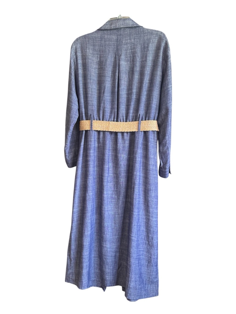 Zara Chambray Button-Front Midi Shirt Dress with Woven Belt - Blue - Picture 2 of 5